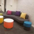 The Central Provident Fund | Products Seen: [Pouf Round, Aspire Side Table, Roche Sofa, Halved Stool, Laminate Tabletop + Grit 4P Folding Table Base & Cushion - Bright - Magenta Pink, Sun Yellow & Royal Purple]<br />